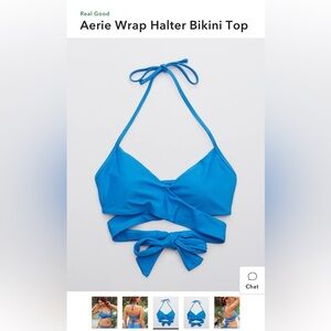 Aerie Wrap Halter Swim Top (Blue, Small)
